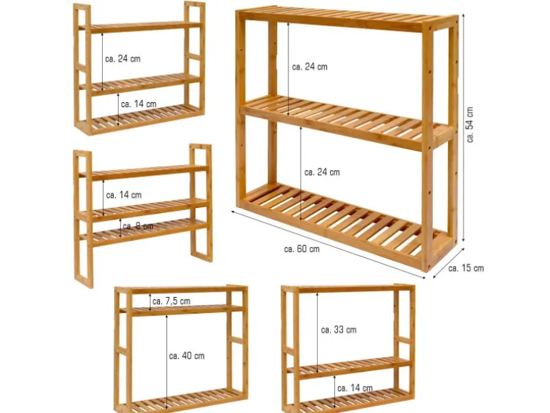 DuneDesign Bambus Regal für das Badezimmer 60 x 54 x 15 cm