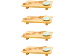 DuneDesign 4er Set Japanisches Sushi Brett 27 x 16 x 4 cm mit Schälchen