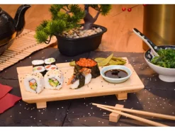 DuneDesign 4er Set Japanisches Sushi Brett 27 x 16 x 4 cm mit Schälchen