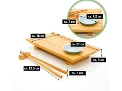DuneDesign 4er Set Japanisches Sushi Brett 27 x 16 x 4 cm mit Schälchen
