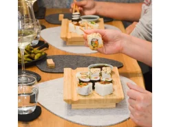 DuneDesign 2er Set Japanisches Sushi Brett 27 x 16 x 4 cm mit Schälchen