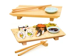 DuneDesign 2er Set Japanisches Sushi Brett 27 x 16 x 4 cm mit Schälchen