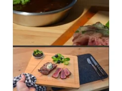 DuneDesign 4er Set Schneidebrett aus Bambus 30 x 25 cm mit Dipschale