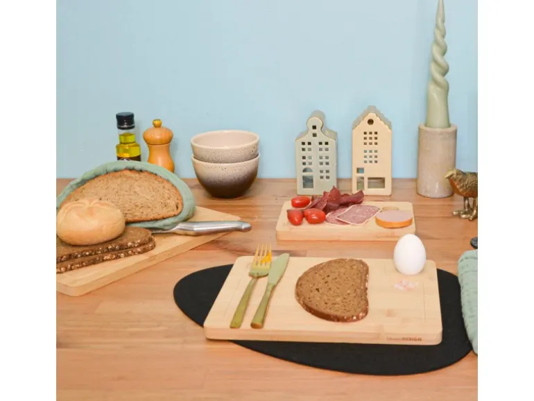 DuneDesign 3er Set Schneidebrett aus Bambus 33 x 22 cm mit Saftrille