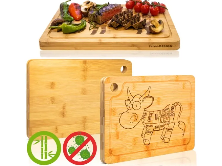 DuneDesign 4er Set Steakteller aus Bambus 33 x 23 x 2cm Motiv Comic-Kuh