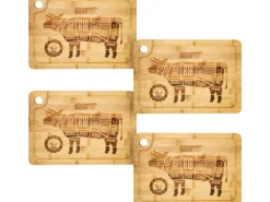 DuneDesign 4er Set Steakteller aus Bambus 33 x 23 x 2cm Motiv Kuh