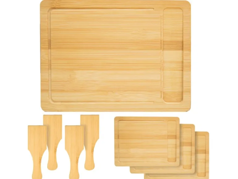 DuneDesign Raclettebrett mit Spachtel für 4 Personen 30 x 22 cm aus Bambus