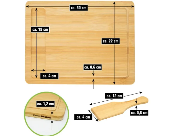 DuneDesign Raclettebrett mit Spachtel für 4 Personen 30 x 22 cm aus Bambus