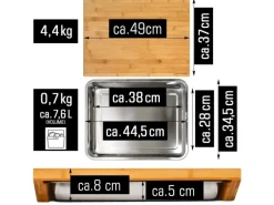 DuneDesign Schneidebrett 49 x 37 x 8 cm mit Edelstahl Auffangschale
