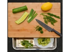 DuneDesign Schneidebrett 49 x 37 x 8 cm mit Edelstahl Auffangschale