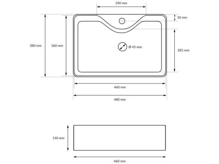 ECD Germany Design Waschbecken Waschtisch 480 x 380 x 140 mm inkl Ablaufgarnitur