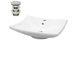 ECD Germany Waschbecken 605x460x165 mm Keramik inkl Ablaufgarnitur mit Überlauf