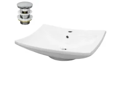 ECD Germany Waschbecken 605x460x165 mm Keramik inkl Ablaufgarnitur mit Überlauf