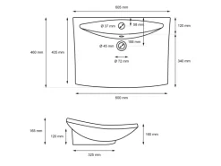 ECD Germany Waschbecken 605x460x165 mm Keramik inkl Ablaufgarnitur mit Überlauf