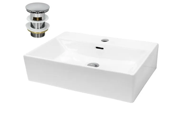 ECD Germany Waschbecken 605x365x130 mm Keramik Eckig Weiß inkl Ablaufgarnitur