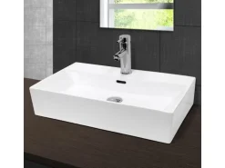 ECD Germany Waschbecken 605x365x130 mm Keramik Eckig Weiß inkl Ablaufgarnitur