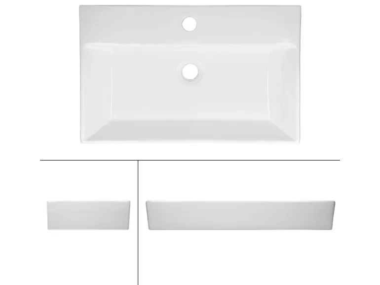 ECD Germany Waschbecken 605x365x130 mm Keramik Eckig Weiß inkl Ablaufgarnitur