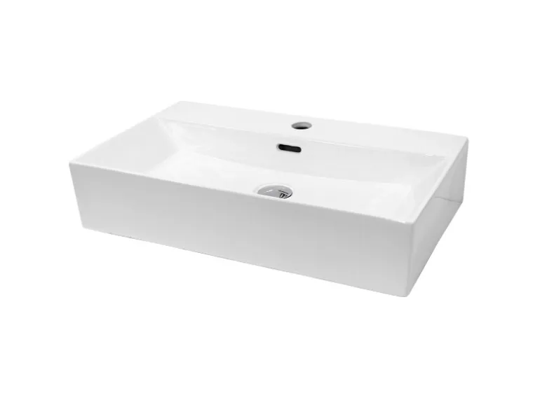 ECD Germany Waschbecken 605x365x130 mm Keramik Eckig Weiß inkl Ablaufgarnitur