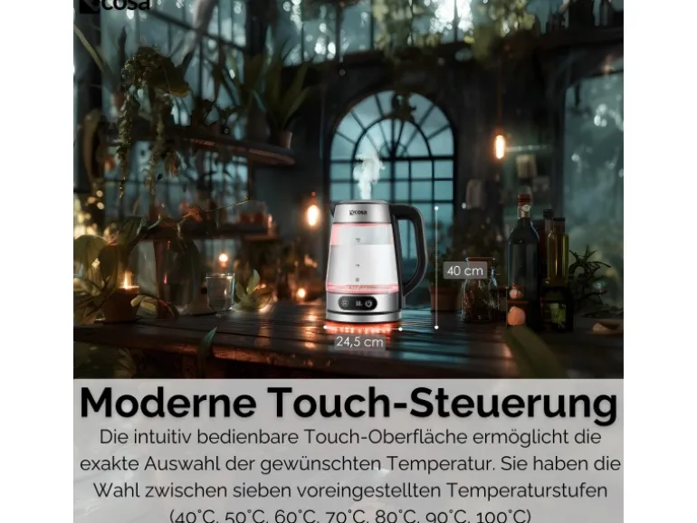 Ecosa EO-696 Wasserkocher mit Temperatureinstellung 1,8 L