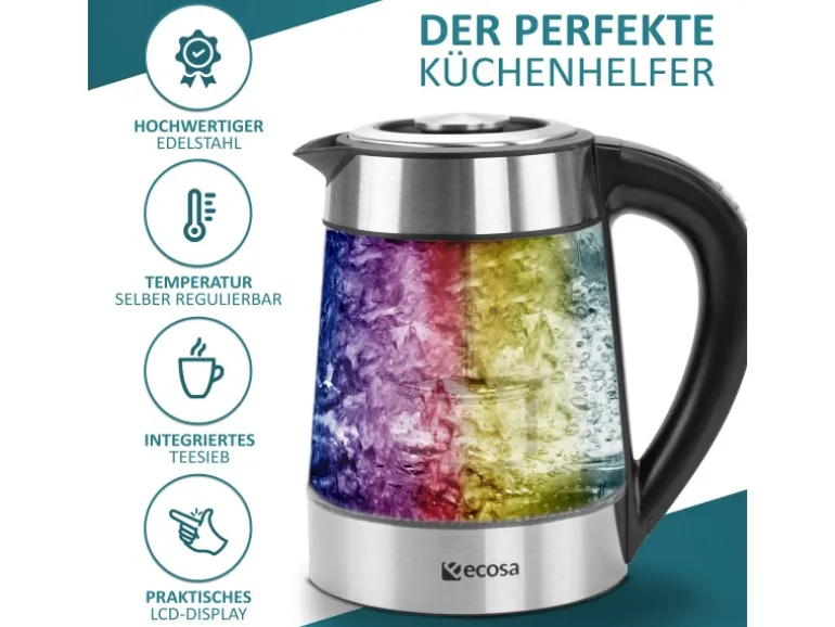 Ecosa EO-650 Wasserkocher mit Temperatureinstellung und Teefilter 1,7 L