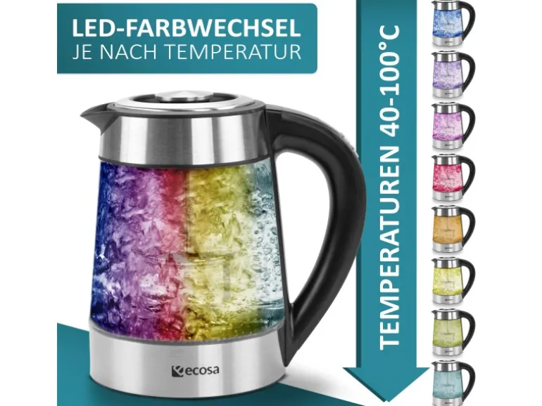 Ecosa EO-650 Wasserkocher mit Temperatureinstellung und Teefilter 1,7 L