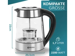 Ecosa EO-650 Wasserkocher mit Temperatureinstellung und Teefilter 1,7 L