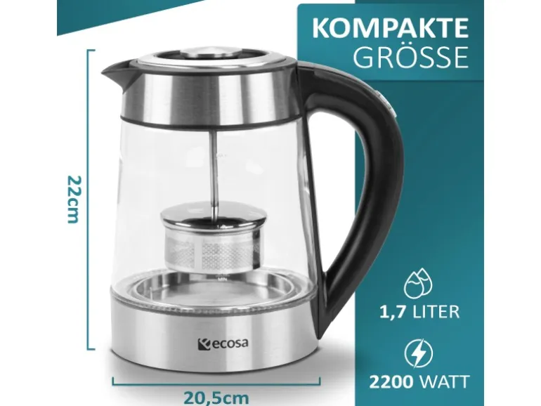 Ecosa EO-650 Wasserkocher mit Temperatureinstellung und Teefilter 1,7 L
