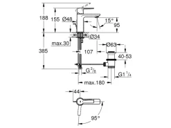Einhand-Waschtischbatterie Lineare XS-Size Chrom mit Zugstangen-Ablaufgarnitur