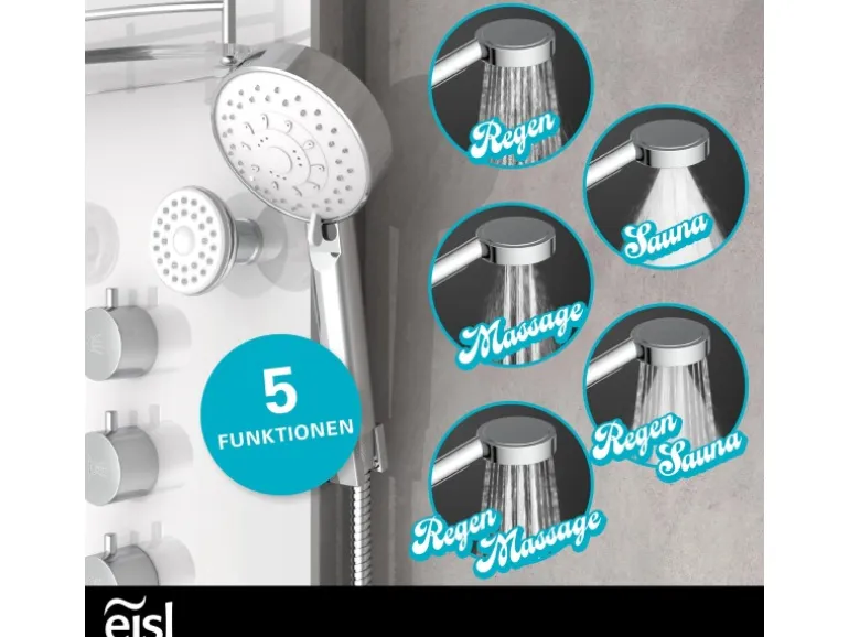 Eisl Duschpaneel Karibik 3 in 1 mit Regendusche Sechs Massagedüsen Weiß