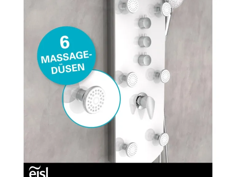 Eisl Duschpaneel Karibik 3 in 1 mit Regendusche Sechs Massagedüsen Weiß