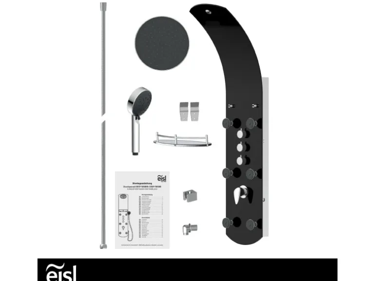 Eisl Duschpaneel Karibik 3 in 1 mit Regendusche Sechs Massagedüsen Schwarz