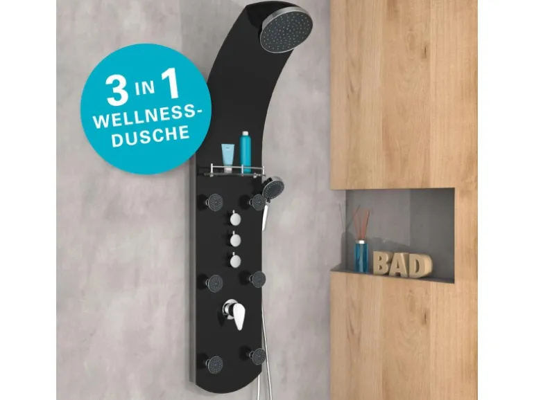 Eisl Duschpaneel Karibik 3 in 1 mit Regendusche Sechs Massagedüsen Schwarz