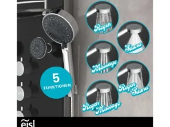 Eisl Duschpaneel Karibik 3 in 1 mit Regendusche Sechs Massagedüsen Schwarz