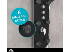 Eisl Duschpaneel Karibik 3 in 1 mit Regendusche Sechs Massagedüsen Schwarz