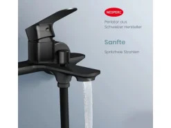 Emke Badarmatur für Badewannen Schwarz mit Auslauf Wannenarmatur Einhebelmischer Brausebatterie