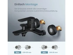 Emke Badarmatur für Badewannen Schwarz mit Auslauf Wannenarmatur Einhebelmischer Brausebatterie