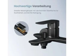 Emke Badarmatur für Badewannen Schwarz mit Auslauf Wannenarmatur Einhebelmischer Brausebatterie