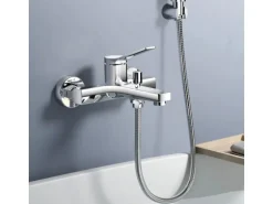 Emke Badewannenarmatur Chrom mit Auslauf Mischbatterie Badewanne Brausebatterie Einhand Wannenbatterie