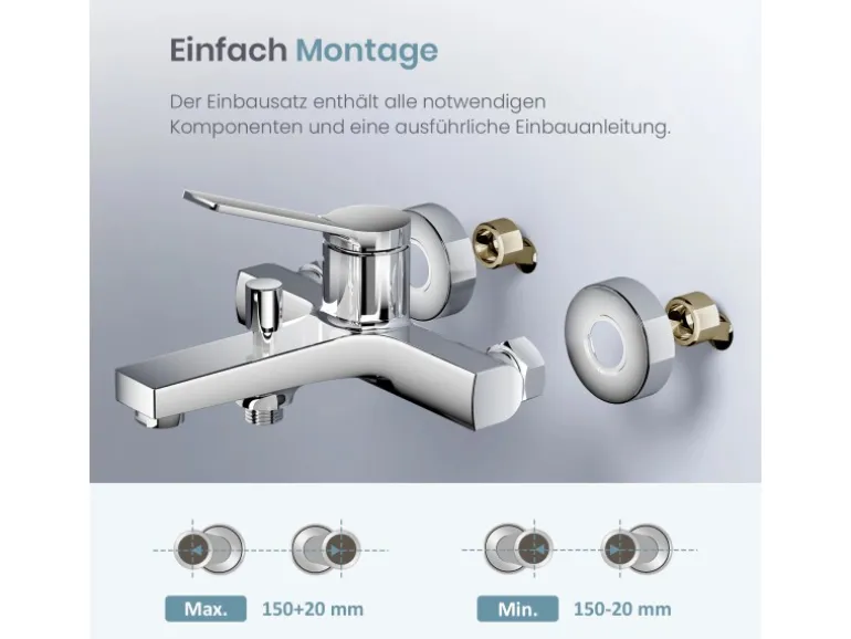 Emke Badewannenarmatur Chrom mit Auslauf Mischbatterie Badewanne Brausebatterie Einhand Wannenbatterie