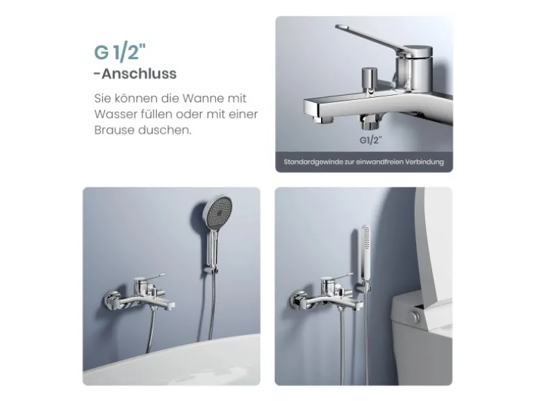 Emke Badewannenarmatur Chrom mit Auslauf Mischbatterie Badewanne Brausebatterie Einhand Wannenbatterie