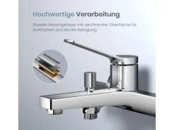 Emke Badewannenarmatur Chrom mit Auslauf Mischbatterie Badewanne Brausebatterie Einhand Wannenbatterie