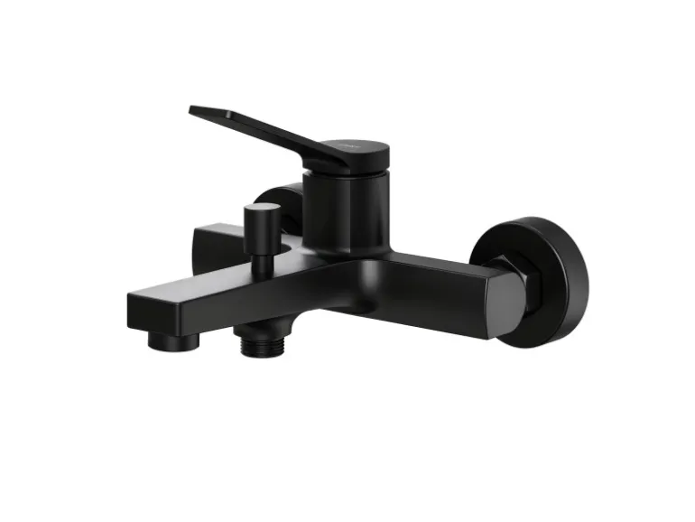 Emke Badewannenarmatur Schwarz mit Auslauf Mischbatterie Badewanne Brausebatterie Einhand Wannenbatterie