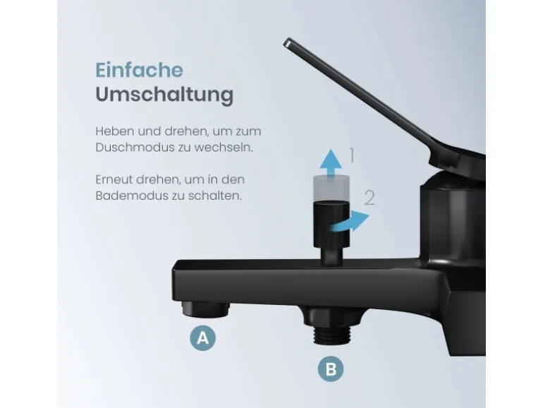 Emke Badewannenarmatur Schwarz mit Auslauf Mischbatterie Badewanne Brausebatterie Einhand Wannenbatterie