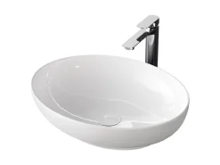 Emke Handwaschbecken 52 x 39,5 x 13 cm Ovales Keramikwaschbecken Weiß Glänzend