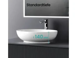 Emke Handwaschbecken 52 x 39,5 x 13 cm Ovales Keramikwaschbecken Weiß Glänzend