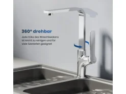 Emke Küchenarmatur Chrom im Ultradünnen Design 30x22x10 cm Küchenarmatur Drehbar Wasserhahn