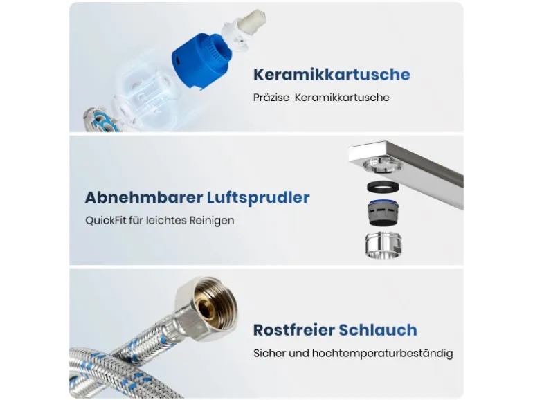 Emke Küchenarmatur Chrom im Ultradünnen Design 30x22x10 cm Küchenarmatur Drehbar Wasserhahn