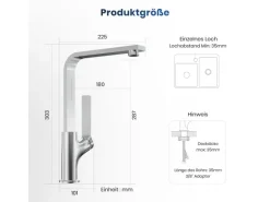 Emke Küchenarmatur Chrom im Ultradünnen Design 30x22x10 cm Küchenarmatur Drehbar Wasserhahn