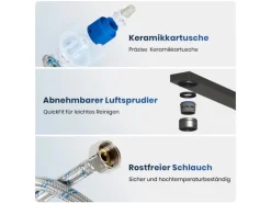 Emke Küchenarmatur Schwarz Matt im Ultradünnen Design 30x22x10 cm Küchenarmatur Drehbar Wasserhahn