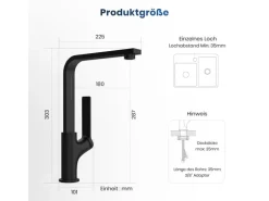Emke Küchenarmatur Schwarz Matt im Ultradünnen Design 30x22x10 cm Küchenarmatur Drehbar Wasserhahn